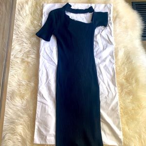 Lush Brand Black Ribbed Bodycon Dress with Fabric Choker Size M